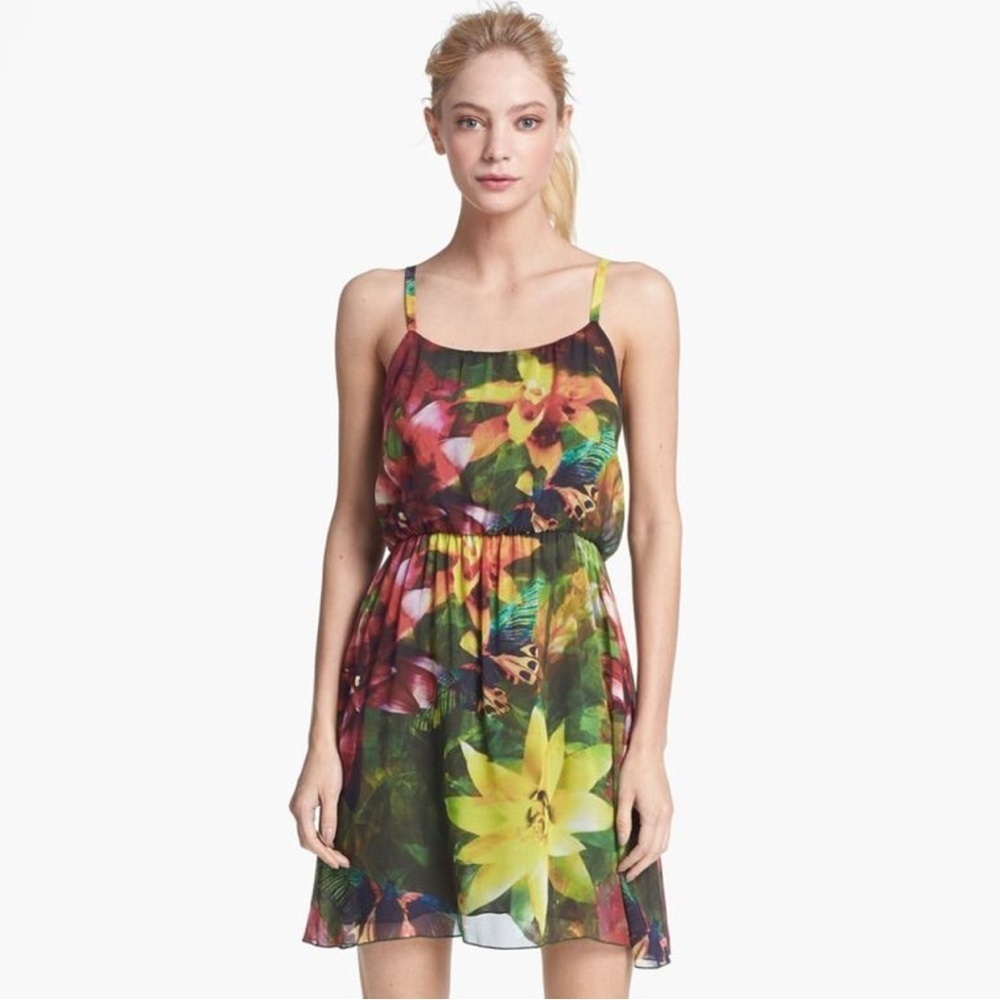 Alice + Olivia Floral Sundress in Green, Yellow, Red